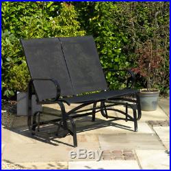 Black 2 Person Steel PVC Glider Chair Patio Furniture Bench Rocking Chair Garden