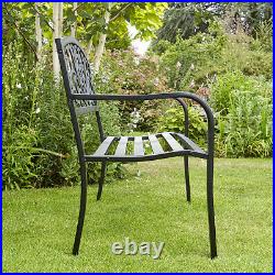 Black Garden Bench Metal 2 Seater Patio Chair Outdoor Seating Ornate Design