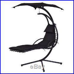 Black Hanging Chaise Lounge Chair Arc Stand Air Porch Swing Hammock Chair Canopy