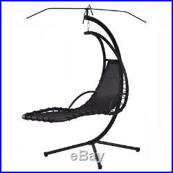 Black Hanging Chaise Lounge Chair Arc Stand Air Porch Swing Hammock Chair Canopy