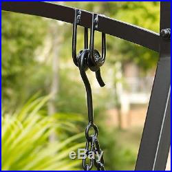 Black Metal 2-Seat Patio Swing Stand Set Outdoor Home Furniture Porch Backyard