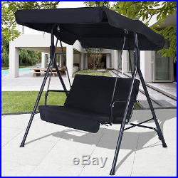 Black Outdoor Patio Swing Canopy Awning Yard Furniture Hammock Steel 2 Person