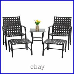 Black Rattan Wicker Patio Metal Sets with Coffee Table and Ottomans