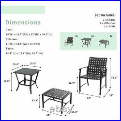 Black Rattan Wicker Patio Metal Sets with Coffee Table and Ottomans