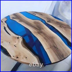 Blue Epoxy Resin Table Top Acacia Wooden Dine Table Top Resin River Outdoor Deco