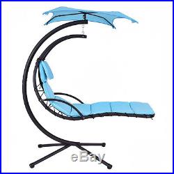 Blue Hanging Chaise Lounge Chair Arc Stand Air Porch Swing Hammock Chair Canopy
