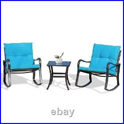 Blue Iron Conversation Sets with Rocking Chair Design & Spacious Seating Comfort