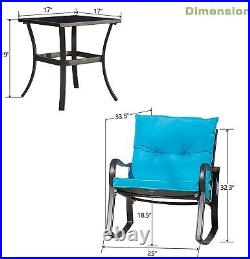 Blue Iron Conversation Sets with Rocking Chair Design & Spacious Seating Comfort