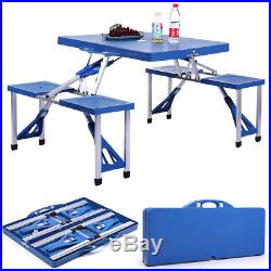 Blue Kids Outdoor Portable Plastic Folding Picnic Table Camping With 4 Seats