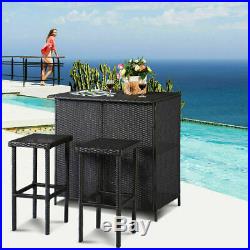 Brand New 3 PCS Bar Set Outdoor Rattan Wicker Table & 2 Stools Patio Furniture