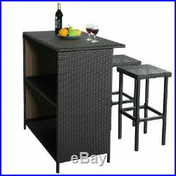 Brand New 3 PCS Bar Set Outdoor Rattan Wicker Table & 2 Stools Patio Furniture