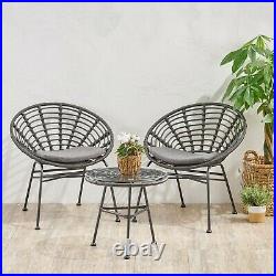Bridget Outdoor Modern Boho 2 Seater Wicker Chat Set with Side Table