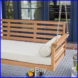 Brighton Deep Seating Porch Swing Bed Made of Eucalyptus Woo with Khaki Cushion