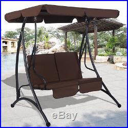 Brown 2 Person Canopy Swing Chair Patio Hammock Seat Cushioned Furniture Steel