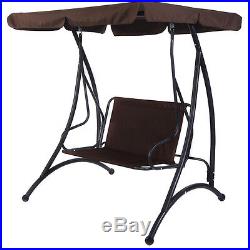 Brown 2 Person Canopy Swing Chair Patio Hammock Seat Cushioned Furniture Steel