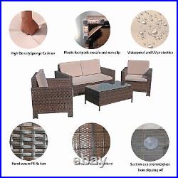 Brown 4PCS Outdoor Rattan Furniture Set Sofa Table Storage Shelf