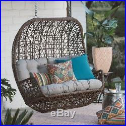 Brown Front Porch Swing Hanging Brown Wicker Egg Chair Indoor Outdoor Loveseat