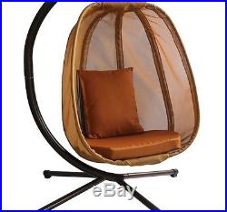 Brown Hanging Egg Chair Outdoor Patio Swing Chair Back Yard Furniture Cushion