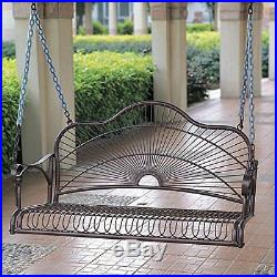 Brown Iron Hanging Patio Bench Seat Porch Swing Chair Outdoor Furniture