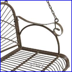 Brown Iron Hanging Patio Bench Seat Porch Swing Chair Outdoor Furniture
