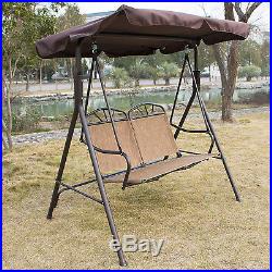 Brown Outdoor Patio Swing Canopy Awning Yard Furniture Hammock Steel 2 Person