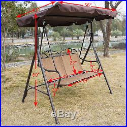 Brown Outdoor Patio Swing Canopy Awning Yard Furniture Hammock Steel 2 Person