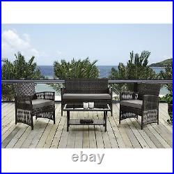 Brown Pattio Wicker Conversation Set with Table, Loveseat & 2 Cushion Chairs