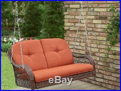 Brown Resin Wicker Hanging Porch Swing w Cushion Outdoor Porch Patio Furniture