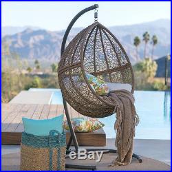 Brown Resin Wicker Hanging Teardrop Egg Swing Stand Set Outdoor Furniture Home