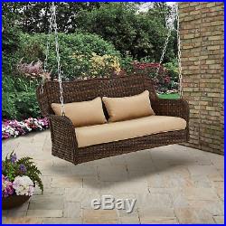 Brown Wicker 3-Seater Swing Loveseat Bench Outdoor Patio Garden Furniture Kit