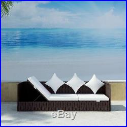 Brown Wicker Patio Sofa Couch Outdoor Rattan Furniture Lounge Cushion Adjustable