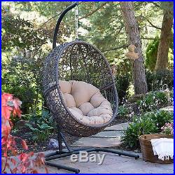 Brown Wicker Resin Hanging Egg Tufted Cushion Patio Swing Home Outdoor Furniture