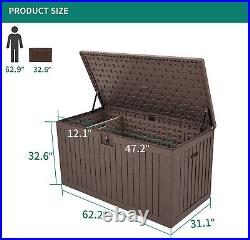 Brown XXL 230 Gallon Plastic Deck Storage Container Box Outdoor for Patio Garden