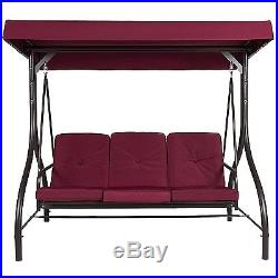 Burgundy Converting Outdoor Swing Canopy Hammock Seat 3 Patio Deck Furniture New