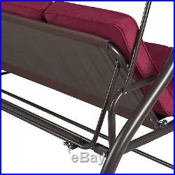 Burgundy Converting Outdoor Swing Canopy Hammock Seat 3 Patio Deck Furniture New