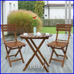CLARFEY 3PCS Folding Wood Bistro Set Round Table Chairs Dining Balcony Outdoor