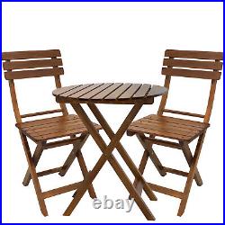 CLARFEY 3PCS Folding Wood Bistro Set Round Table Chairs Dining Balcony Outdoor