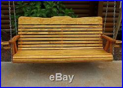 CLASSIC Amish 700 Lb 5ft. Porch Swing W Cupholders-Cedar Stain-USA