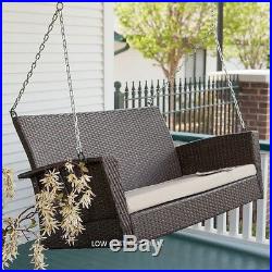 CUSHIONED WICKER PORCH SWING Outdoor Hanging Patio Furniture Yard Garden Deck