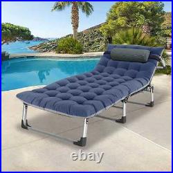 Camping Cot Adults Reclining Folding Chaise & Mat Lounge Chair Cots 4-fold Bed