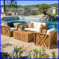 Carlton Outdoor 4-piece Natural Wood Chat Set with Cushions