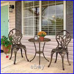 Cast Aluminum Patio 3 Piece Bistro Table and chairs Set Outdoor Bronze