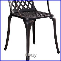 Cast Iron Patio Chairs Set of 2, Outdoor Bistro Chairs Set 2 with Armrest Bronze