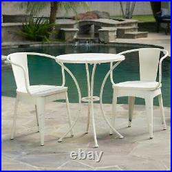 Castro Outdoor Modern 3-Piece Off-White Metal Bistro Set with Slats