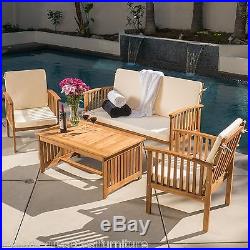 Casual Outdoor Patio Furniture Wood Stained Finish 4-pc Sofa Seating Set