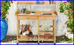 Cedar Potting Bench Table Garden Work Planting Benches Shelves with Sink Outdoor