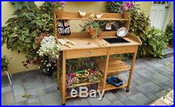 Cedar Potting Bench Table Garden Work Planting Benches Shelves with Sink Outdoor