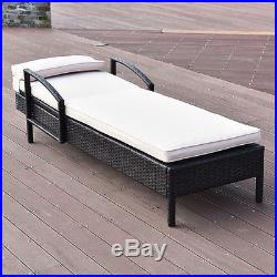 Chaise Lounge Chair Brown Outdoor Wicker Rattan Couch Patio Furniture WithPillow