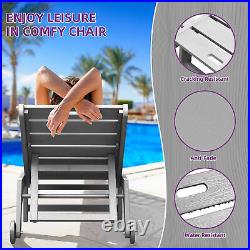 Chaise Lounge Chair Recliner Patio Outdoor 5-Postion Adjustable Backrest + Wheel
