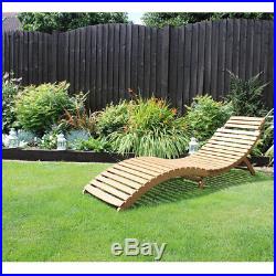 Charles Bentley Large Folding Curved Reclining Wooden Sun Lounger Patio Sunbed